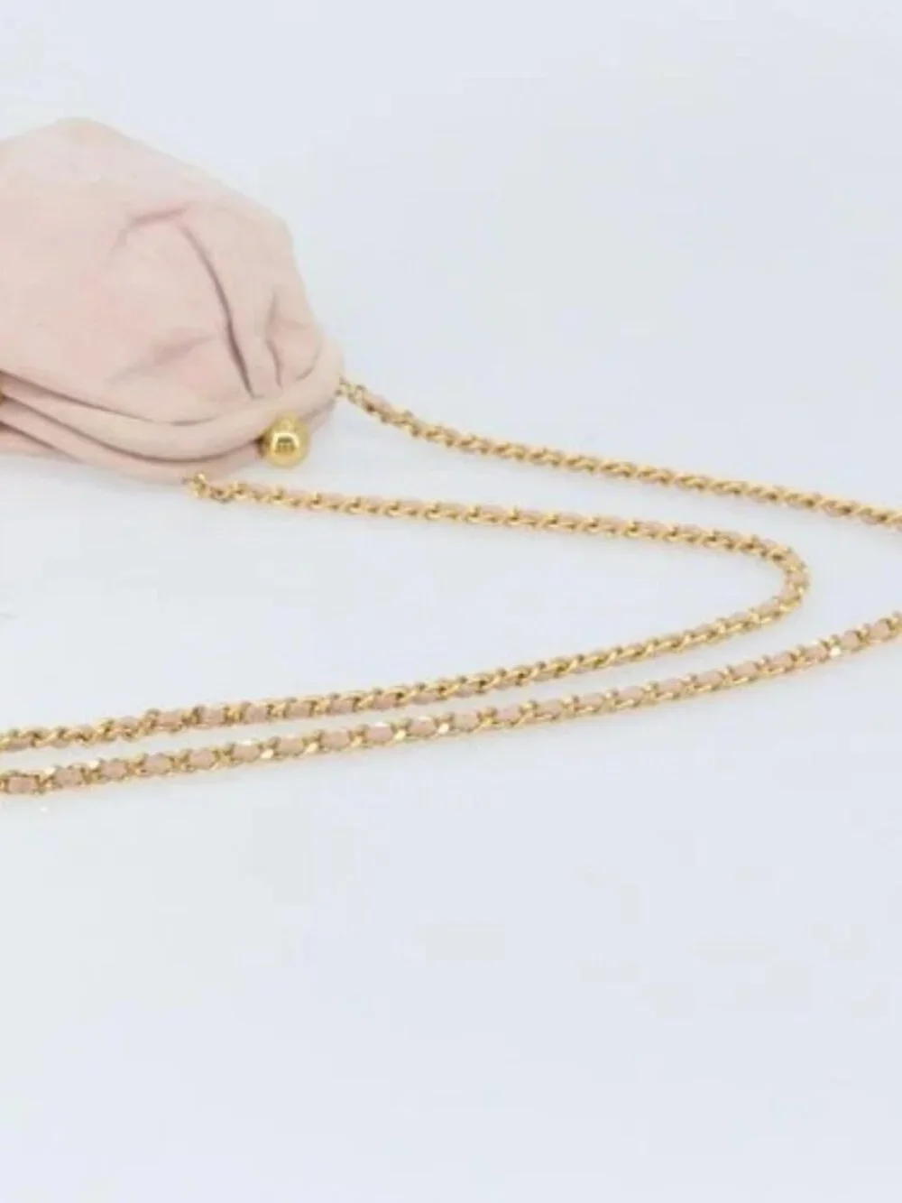 CHANEL Chain Shoulder Bag Suede Pink Gold CC Auth AMZ167A